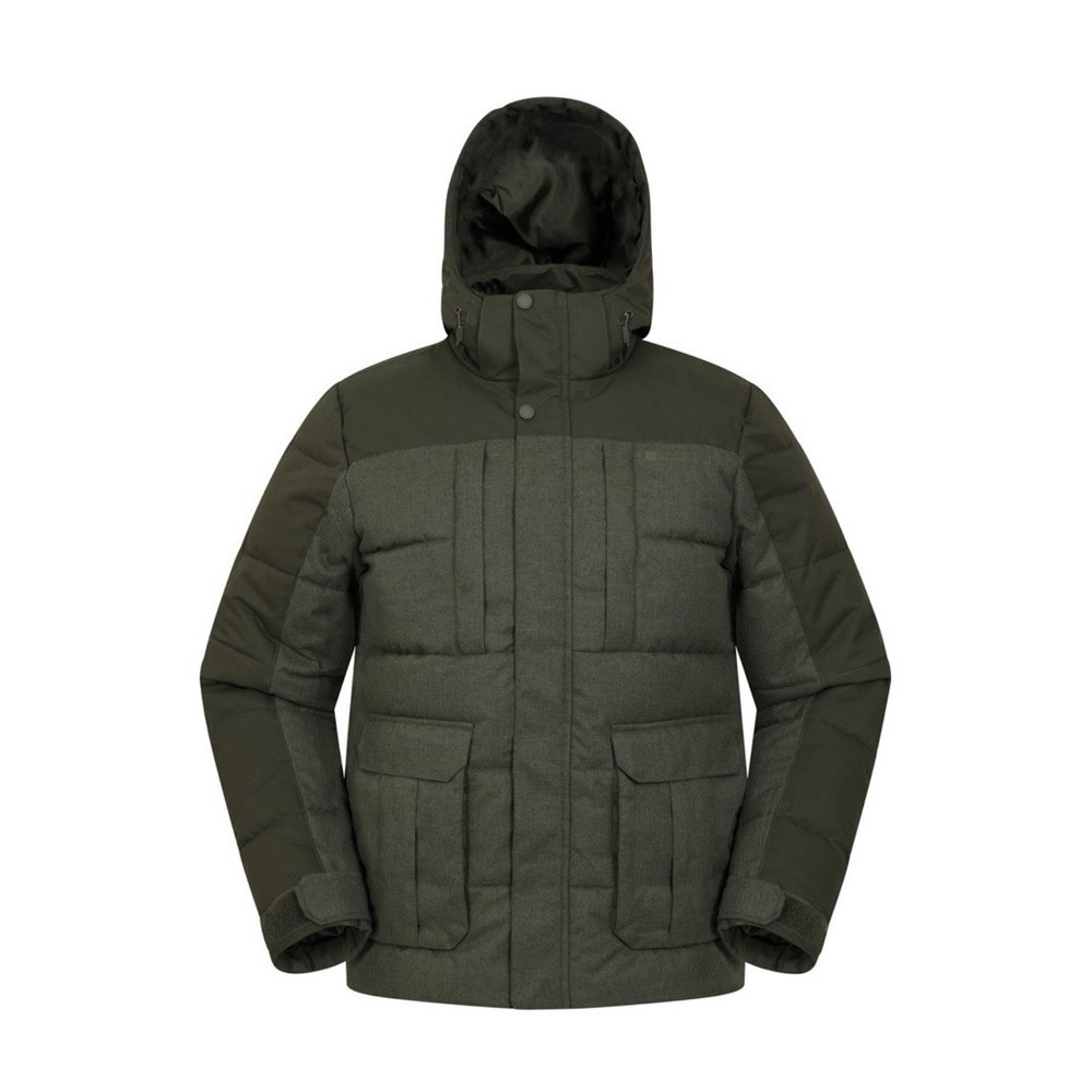 Mountain Warehouse Khaki Green Down Puffer Jacket‎ Removable Hood Mens SZ-S NWT